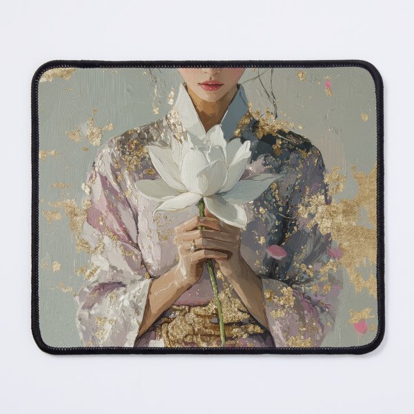 Item preview, Graceful Woman Holding White Lotus with Gold Leaf designed and sold by colorful-white.