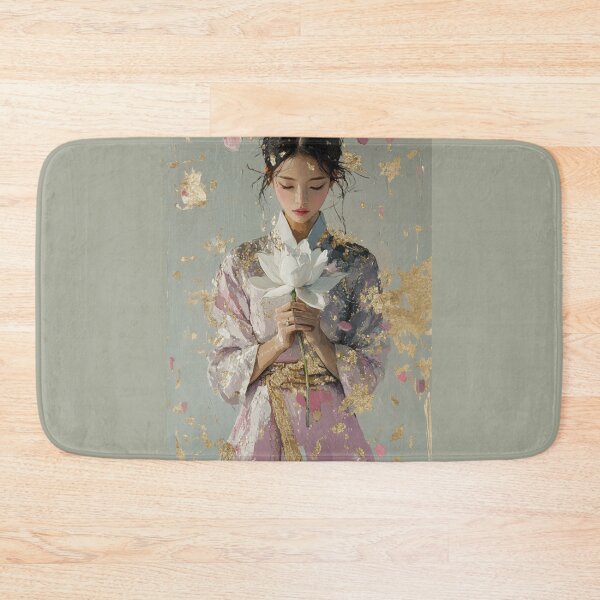 Item preview, Graceful Woman Holding White Lotus with Gold Leaf designed and sold by colorful-white.