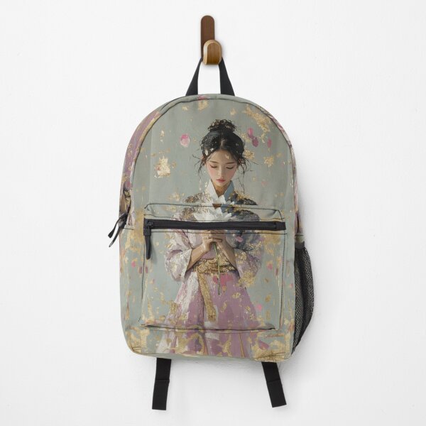 Item preview, Graceful Woman Holding White Lotus with Gold Leaf designed and sold by colorful-white.