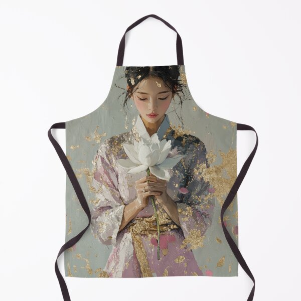 Item preview, Graceful Woman Holding White Lotus with Gold Leaf designed and sold by colorful-white.
