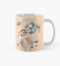 bees on aquilegia flowers with honey colored background Mug
