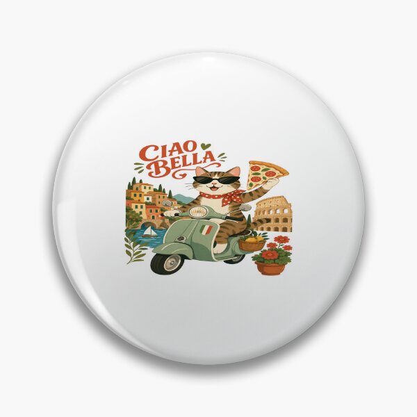 Item preview, Ciao Bella Italian Cat on Scooter • Cute Pizza‑Loving Kitty in Colorful Italy Illustration designed and sold by Bright Nest Studio.