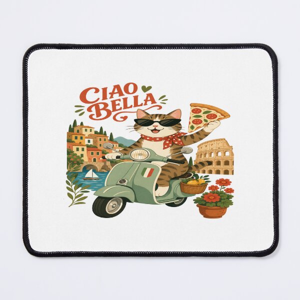 Item preview, Ciao Bella Italian Cat on Scooter • Cute Pizza‑Loving Kitty in Colorful Italy Illustration designed and sold by Bright Nest Studio.