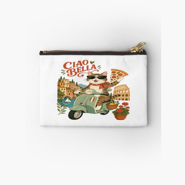 Item preview, Ciao Bella Italian Cat on Scooter • Cute Pizza‑Loving Kitty in Colorful Italy Illustration designed and sold by Bright Nest Studio.