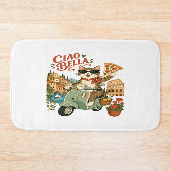 Item preview, Ciao Bella Italian Cat on Scooter • Cute Pizza‑Loving Kitty in Colorful Italy Illustration designed and sold by Bright Nest Studio.