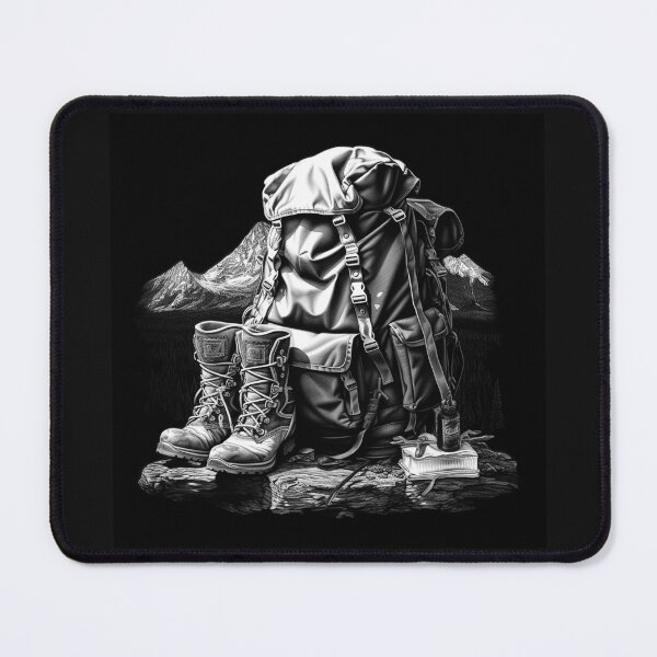 Item preview, Black and White Hiking Backpack and Boots designed and sold by inkoutninja.