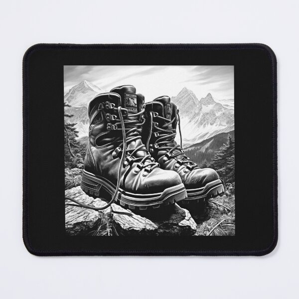 Item preview, Black and White Hiking Boots Mountain Adventure designed and sold by inkoutninja.