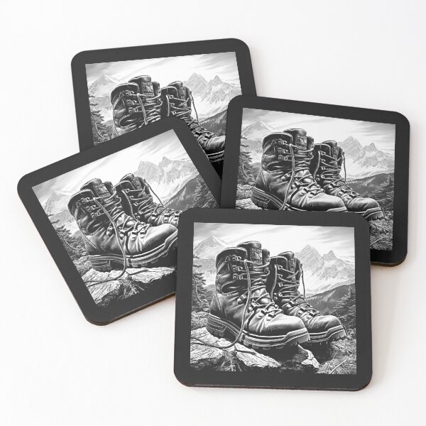 Item preview, Black and White Hiking Boots Mountain Adventure designed and sold by inkoutninja.
