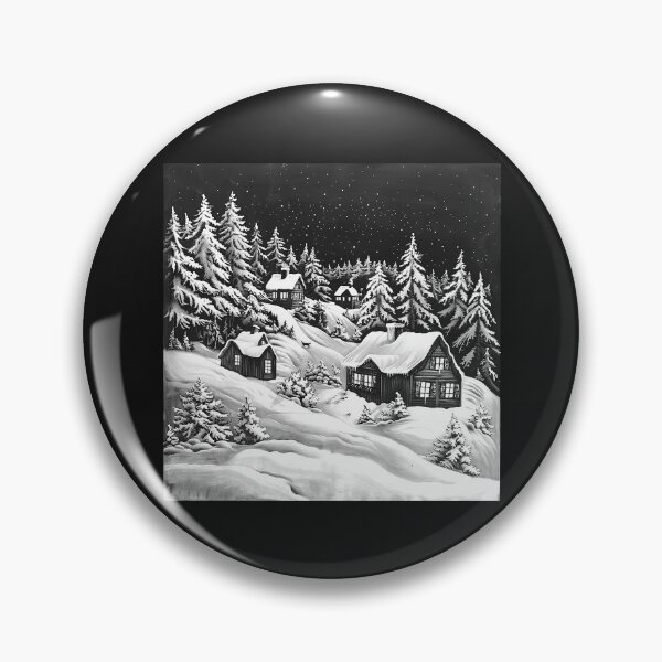 Item preview, Black and White Snowy Winter Cabin Village designed and sold by inkoutninja.