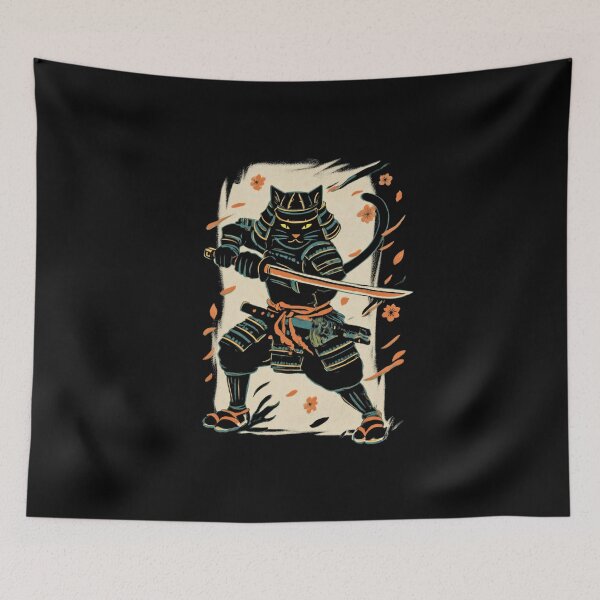 Item preview, Samurai Cat Japanese Warrior Cherry Blossom Art designed and sold by Blurbean.