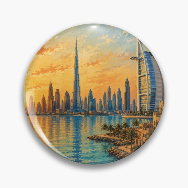 Item preview, Dubai Skyline Sunset Retro Travel Poster Illustration Design designed and sold by PixelParinda.