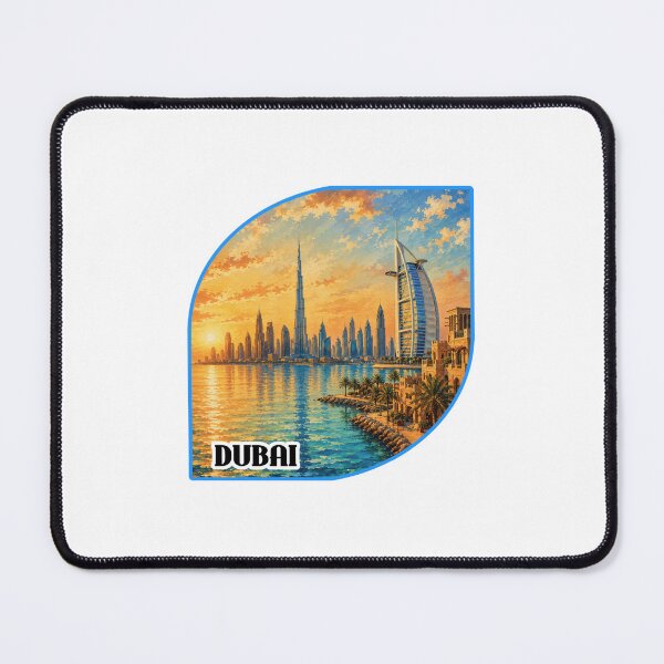 Item preview, Dubai Skyline Sunset Retro Travel Poster Illustration Design designed and sold by PixelParinda.