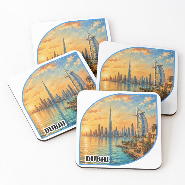 Item preview, Dubai Skyline Sunset Retro Travel Poster Illustration Design designed and sold by PixelParinda.