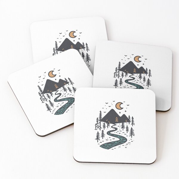 Item preview, Mountain River Crescent Moon Minimalist Ink Illustration designed and sold by Blurbean.