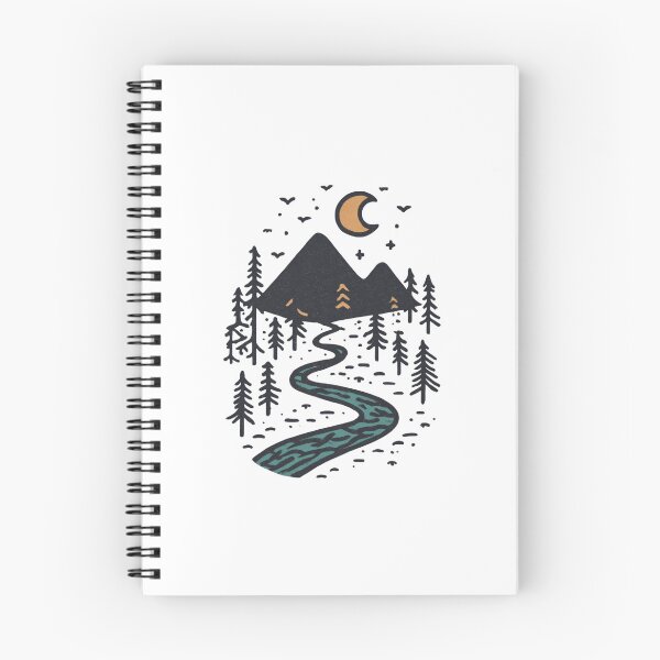 Item preview, Mountain River Crescent Moon Minimalist Ink Illustration designed and sold by Blurbean.