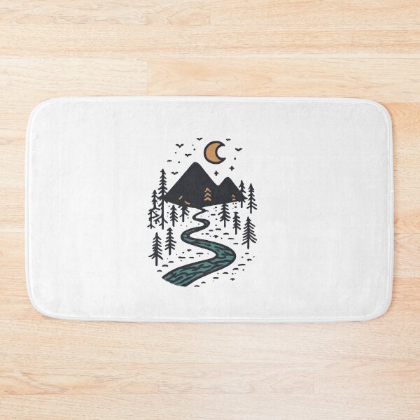 Item preview, Mountain River Crescent Moon Minimalist Ink Illustration designed and sold by Blurbean.