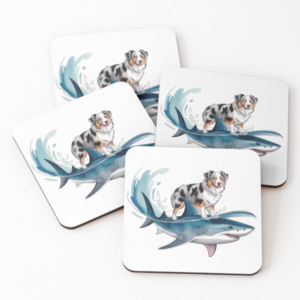 Item preview, Surfing Aussie Dog on Shark – Funny Australian Shepherd Surf Art Design designed and sold by ArcticFoxStudio.