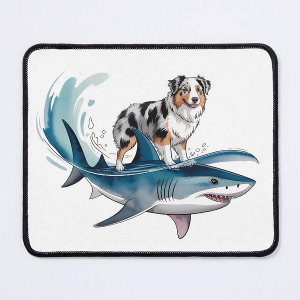 Item preview, Surfing Aussie Dog on Shark – Funny Australian Shepherd Surf Art Design designed and sold by ArcticFoxStudio.