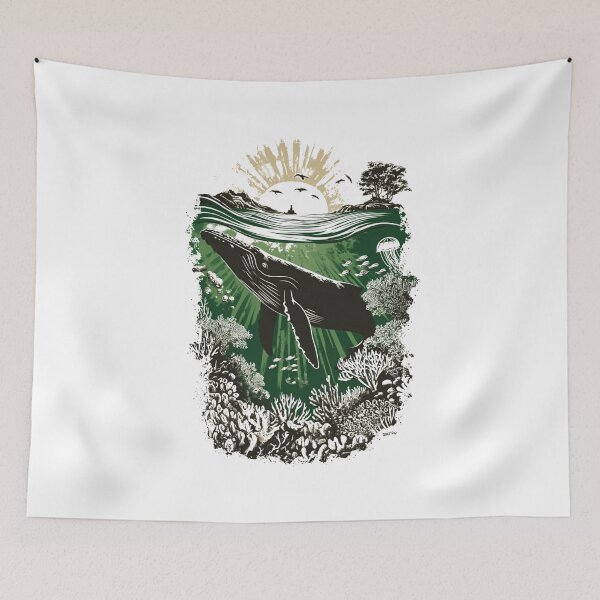 Item preview, Humpback Whale Coral Reef Underwater Ink Illustration designed and sold by Blurbean.