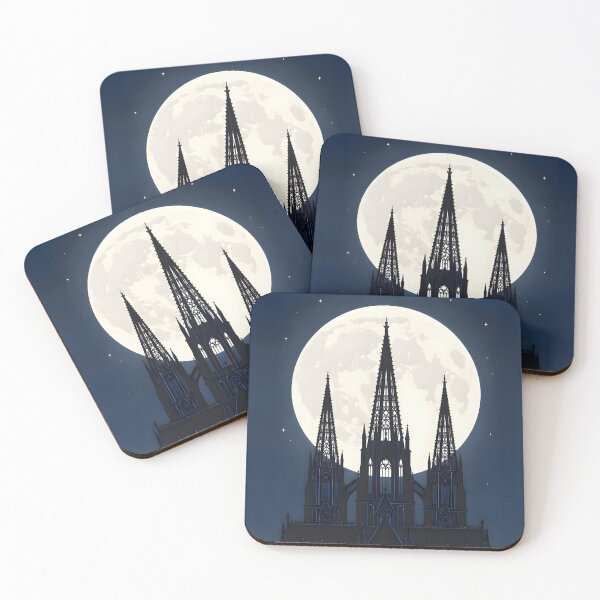 Item preview, Cathedral Peak Silhouette | Minimalist Gothic Spires & Giant Full Moon Vector Art designed and sold by Studio77-Gothic.