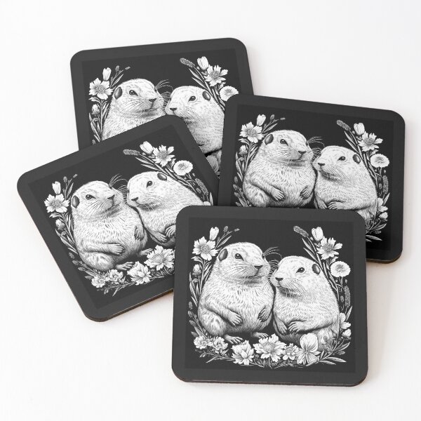 Item preview, Cute Black and White Prairie Dogs with Flowers designed and sold by inkoutninja.
