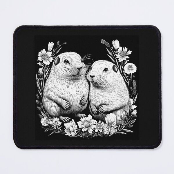 Item preview, Cute Black and White Prairie Dogs with Flowers designed and sold by inkoutninja.