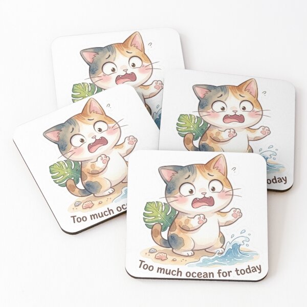 Item preview, Scared Beach Lani Cat – Funny Tabby Afraid of Ocean Waves designed and sold by LaniDigitalNook.