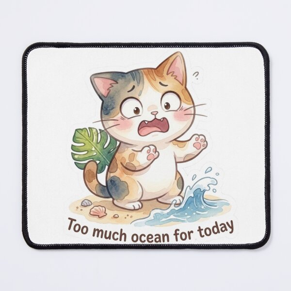 Item preview, Scared Beach Lani Cat – Funny Tabby Afraid of Ocean Waves designed and sold by LaniDigitalNook.
