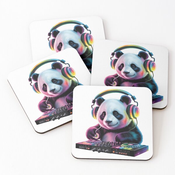 Item preview, Cosmic Panda DJ Rainbow Neon Sticker Design designed and sold by RBToper.