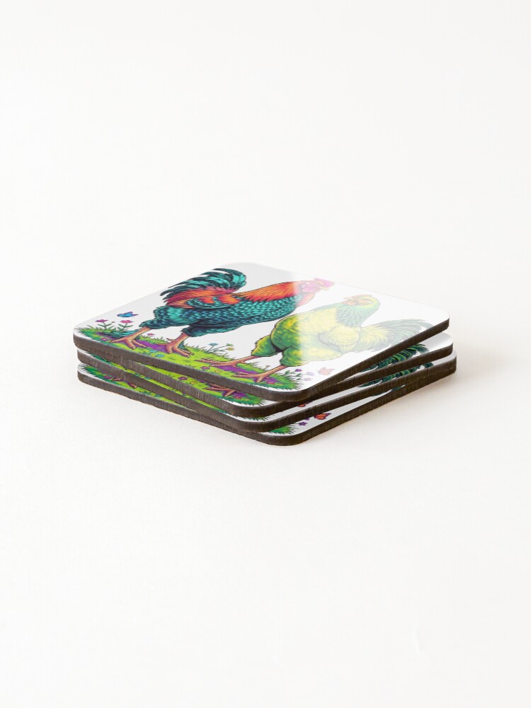 Thumbnail 4 of 5, Coasters (Set of 4), Two chickens designed and sold by Runglavan.