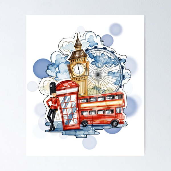 Item preview, London Big Ben Bus Ferris Wheel and Royal Guard UK Travel Design designed and sold by iamKRUK.