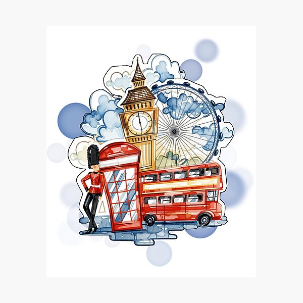 Item preview, El Big Ben de Londres, la noria y la Guardia Real. Diseño de viajes del Reino Unido. designed and sold by iamKRUK.