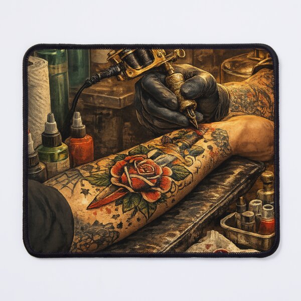 Item preview, Ink & Blood — Traditional Tattoo Studio Illustration designed and sold by ThreadTheory976.