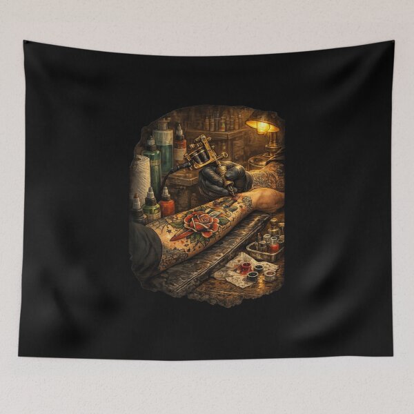 Item preview, Ink & Blood — Traditional Tattoo Studio Illustration designed and sold by ThreadTheory976.