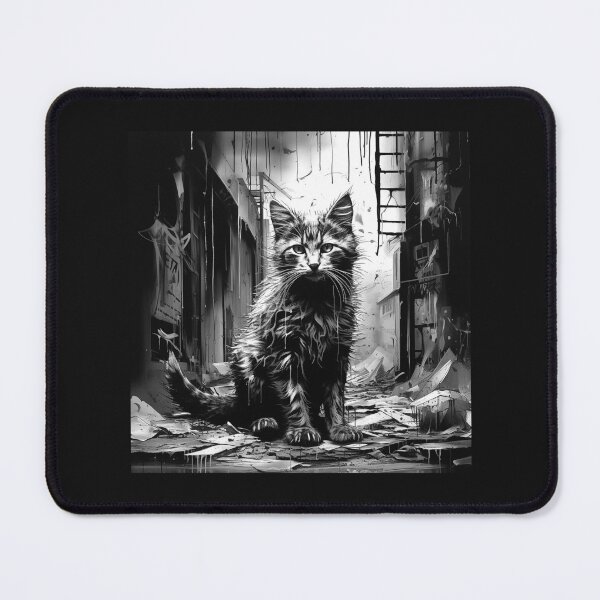 Item preview, Black and White Stray Kitten in Urban Alley designed and sold by inkoutninja.