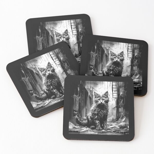 Item preview, Black and White Stray Kitten in Urban Alley designed and sold by inkoutninja.