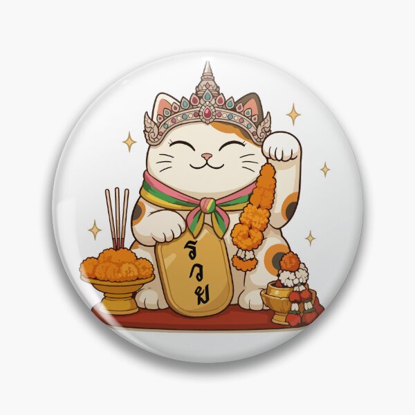 Item preview, Thai Lucky Cat Kawaii Maneki Neko Thai Style Illustration designed and sold by Muri Neko.