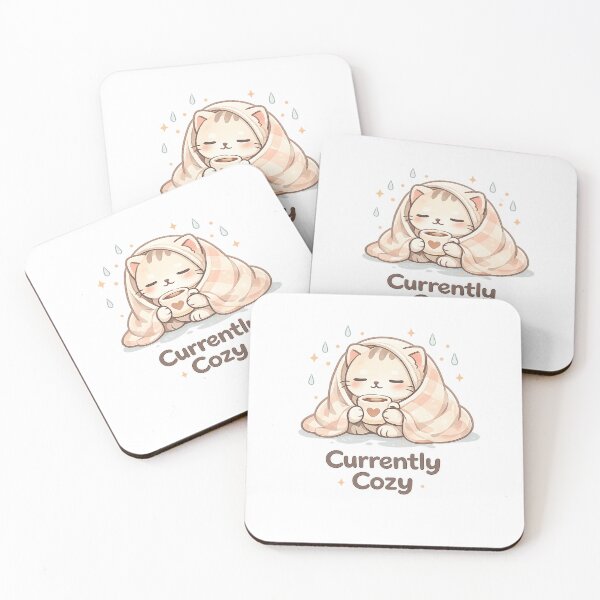 Item preview, Currently Cozy Cute Cat Coffee Cozy Aesthetic Kawaii Design designed and sold by Cute-Corne.