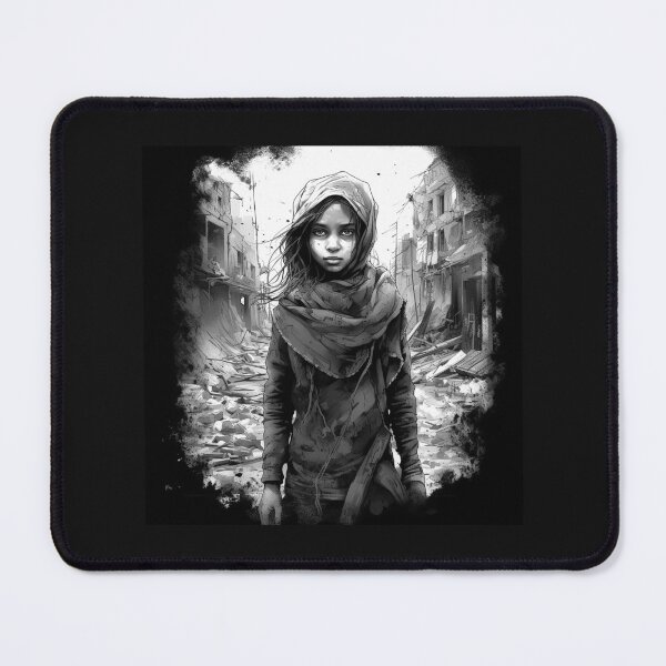 Item preview, Black and White Refugee Girl in War Torn City designed and sold by inkoutninja.