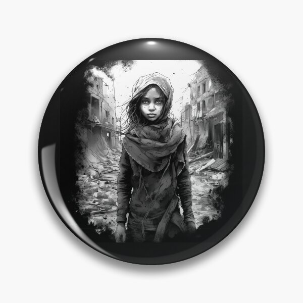 Item preview, Black and White Refugee Girl in War Torn City designed and sold by inkoutninja.