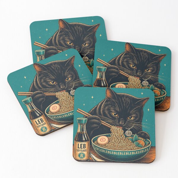 Item preview, Black Cat eating Ramen designed and sold by LuluLeb.