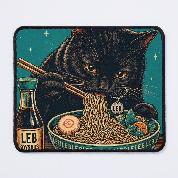 Item preview, Black Cat eating Ramen designed and sold by LuluLeb.