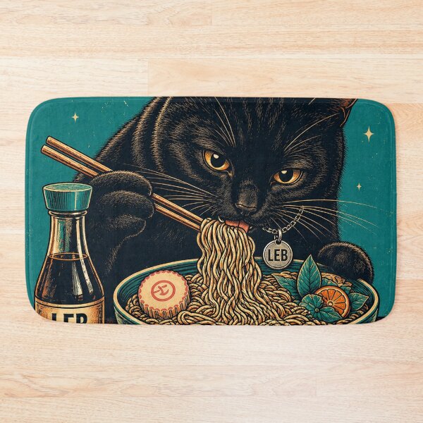 Item preview, Black Cat eating Ramen designed and sold by LuluLeb.