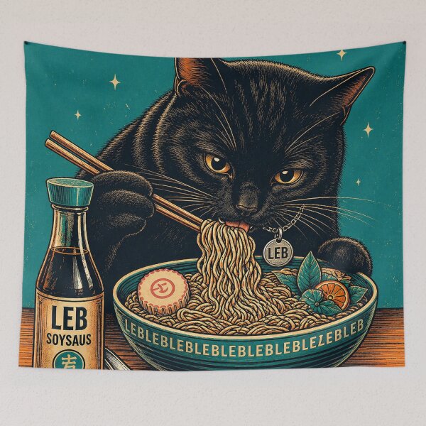 Item preview, Black Cat eating Ramen designed and sold by LuluLeb.