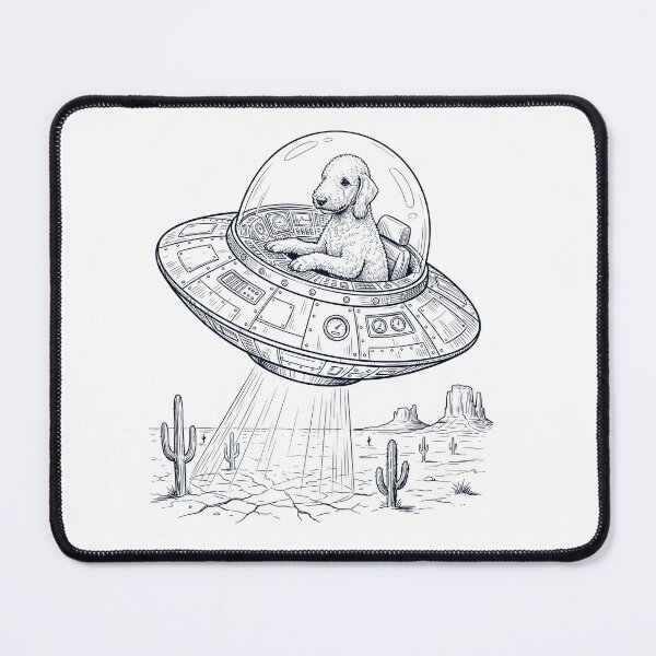 Item preview, Vintage Bedlington Terrier Riding UFO Dog Mom Dad Lover designed and sold by DoodleTortle.
