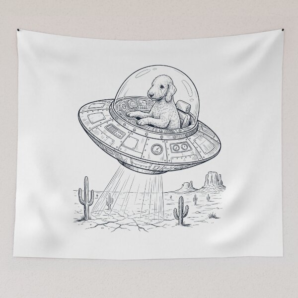 Item preview, Vintage Bedlington Terrier Riding UFO Dog Mom Dad Lover designed and sold by DoodleTortle.