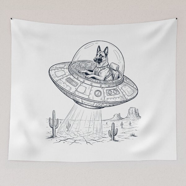 Item preview, Vintage Belgian Malinois Riding UFO Dog Mom Dad Lover designed and sold by DoodleTortle.