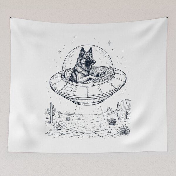 Item preview, Vintage Belgian Shepherd Riding UFO Dog Mom Dad Lover designed and sold by DoodleTortle.