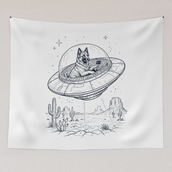 Item preview, Vintage Belgian Tervuren Riding UFO Dog Mom Dad Lover designed and sold by DoodleTortle.