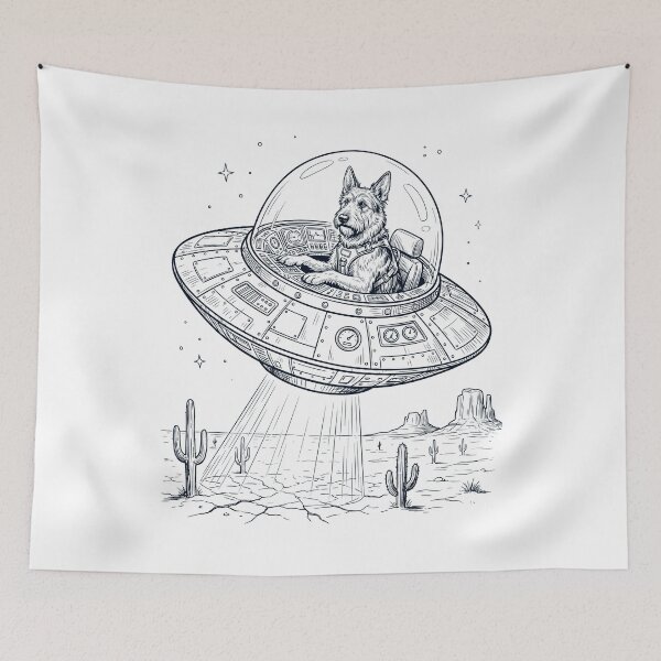 Item preview, Vintage Berger Picard Riding UFO Dog Mom Dad Lover designed and sold by DoodleTortle.